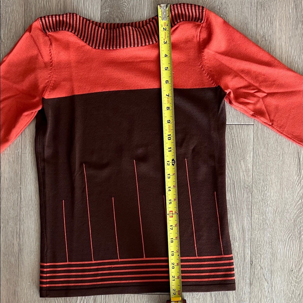 Notations Women's Coral and Chocolate Brown Long 3/4 Sleeve Top - Picture 10 of 15